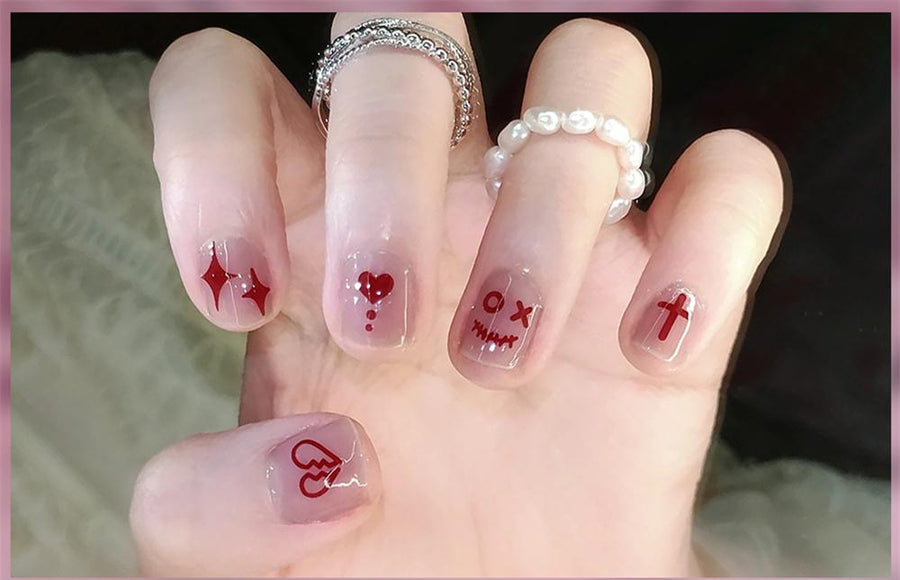 Cameo pink nail with heart stickers www.swipeongel.com