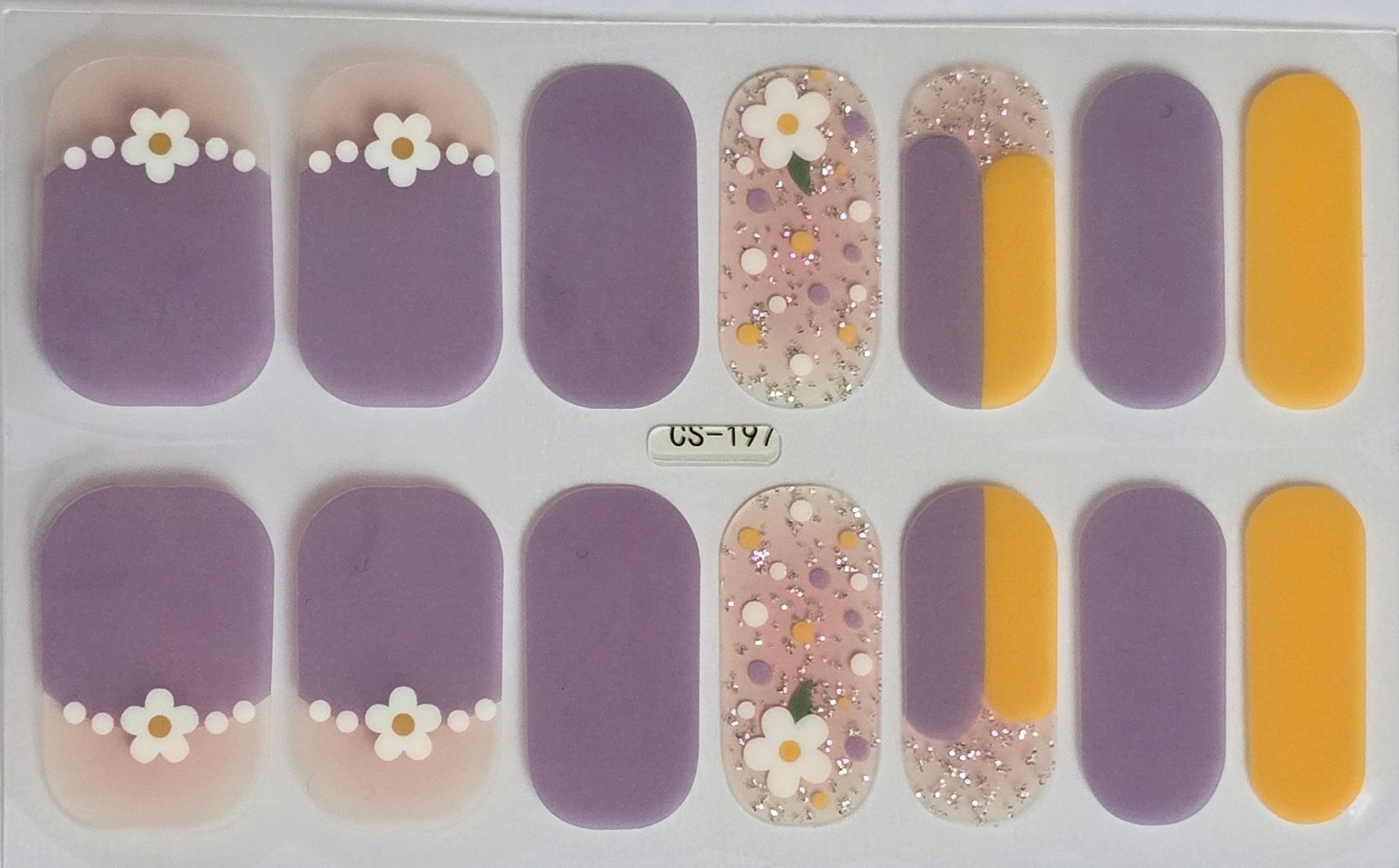Daisy Delight: Lilac Yellow Glitter Nail Stickers www.swipeongel.com