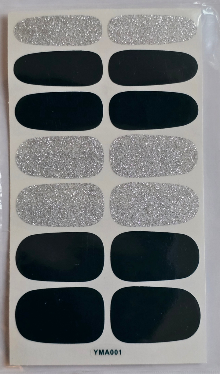 Midnight Shine: Bold Black & Silver Nail Art