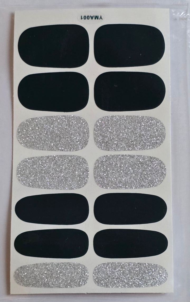 Midnight Shine: Bold Black & Silver Nail Art