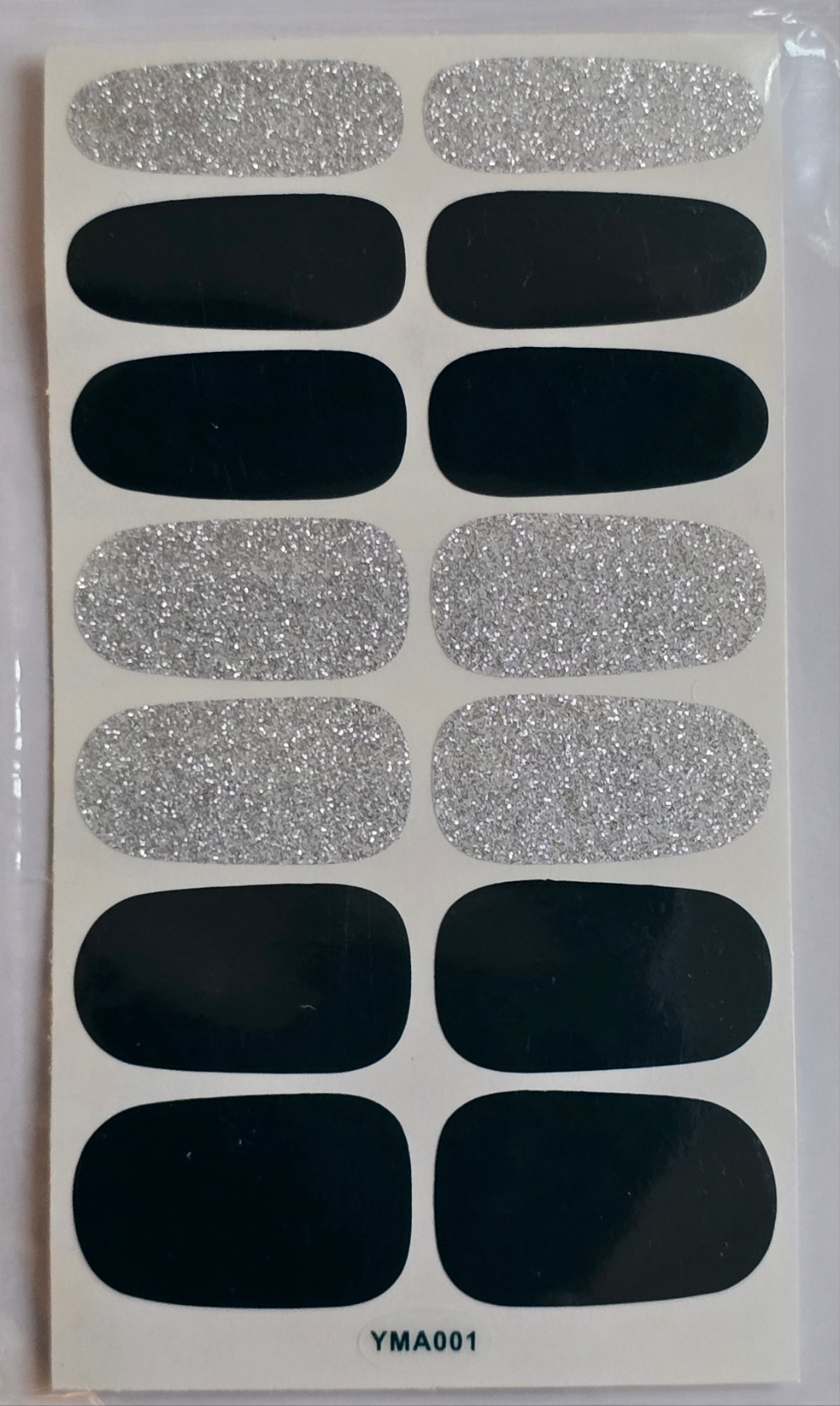 Midnight Shine: Bold Black & Silver Nail Art