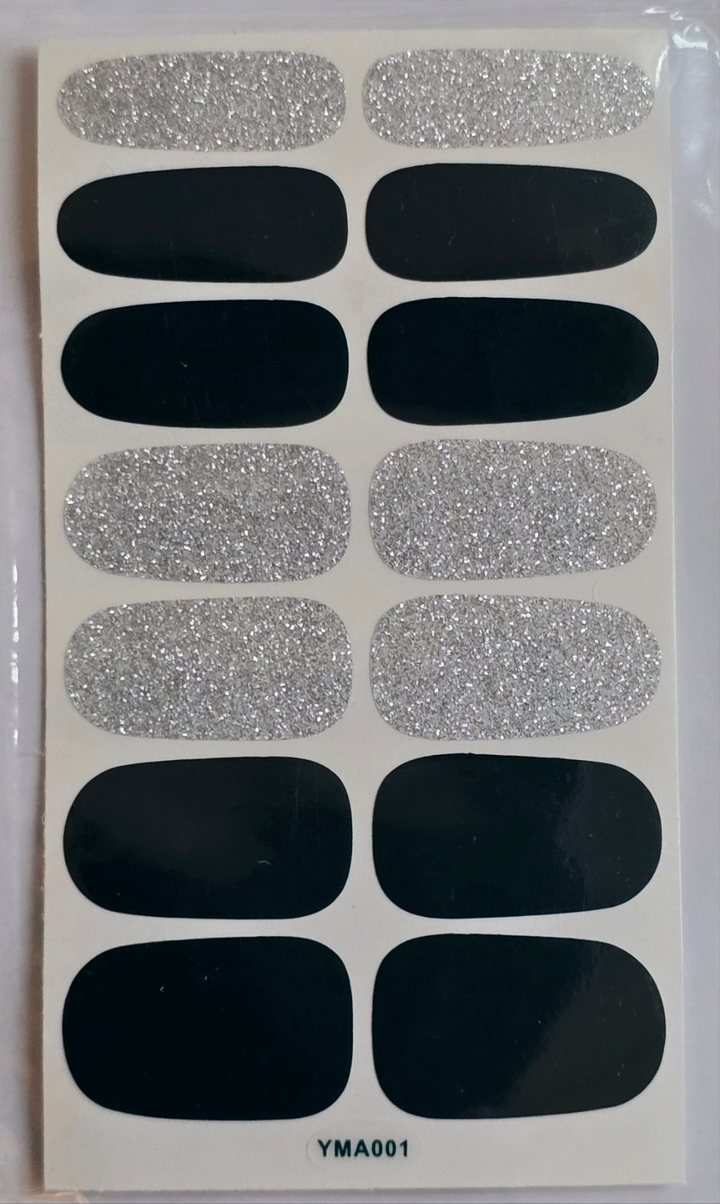 Midnight Shine: Bold Black & Silver Nail Art