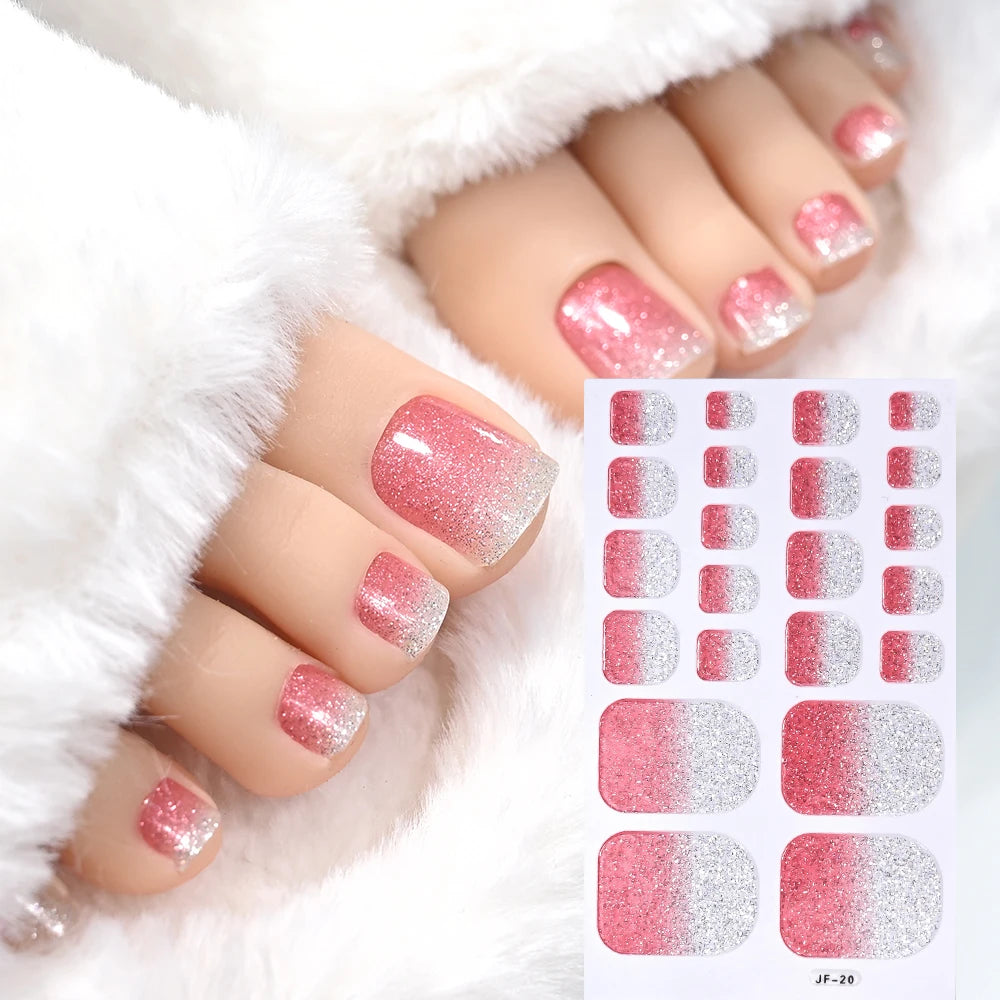 Gold Glitter Toe Nail Stickers – Waterproof Foot Art Decals | No Glue Needed, Perfect for Pedicures.