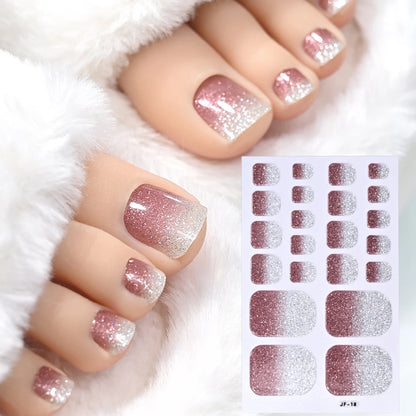 Gold Glitter Toe Nail Stickers – Waterproof Foot Art Decals | No Glue Needed, Perfect for Pedicures.