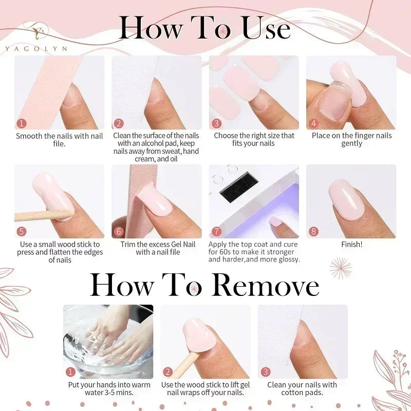 Aurora Full Cover Gel Nail Stickers: Nude Semi-Cured Adhesive, Waterproof & Long-Lasting (UV Lamp Required