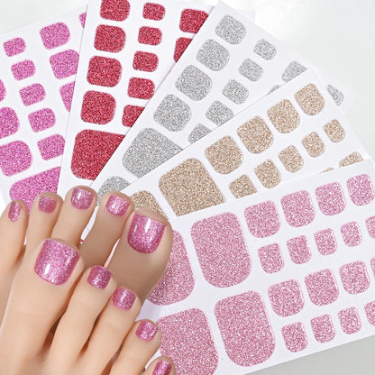 Gold Glitter Toe Nail Stickers – Waterproof Foot Art Decals | No Glue Needed, Perfect for Pedicures.