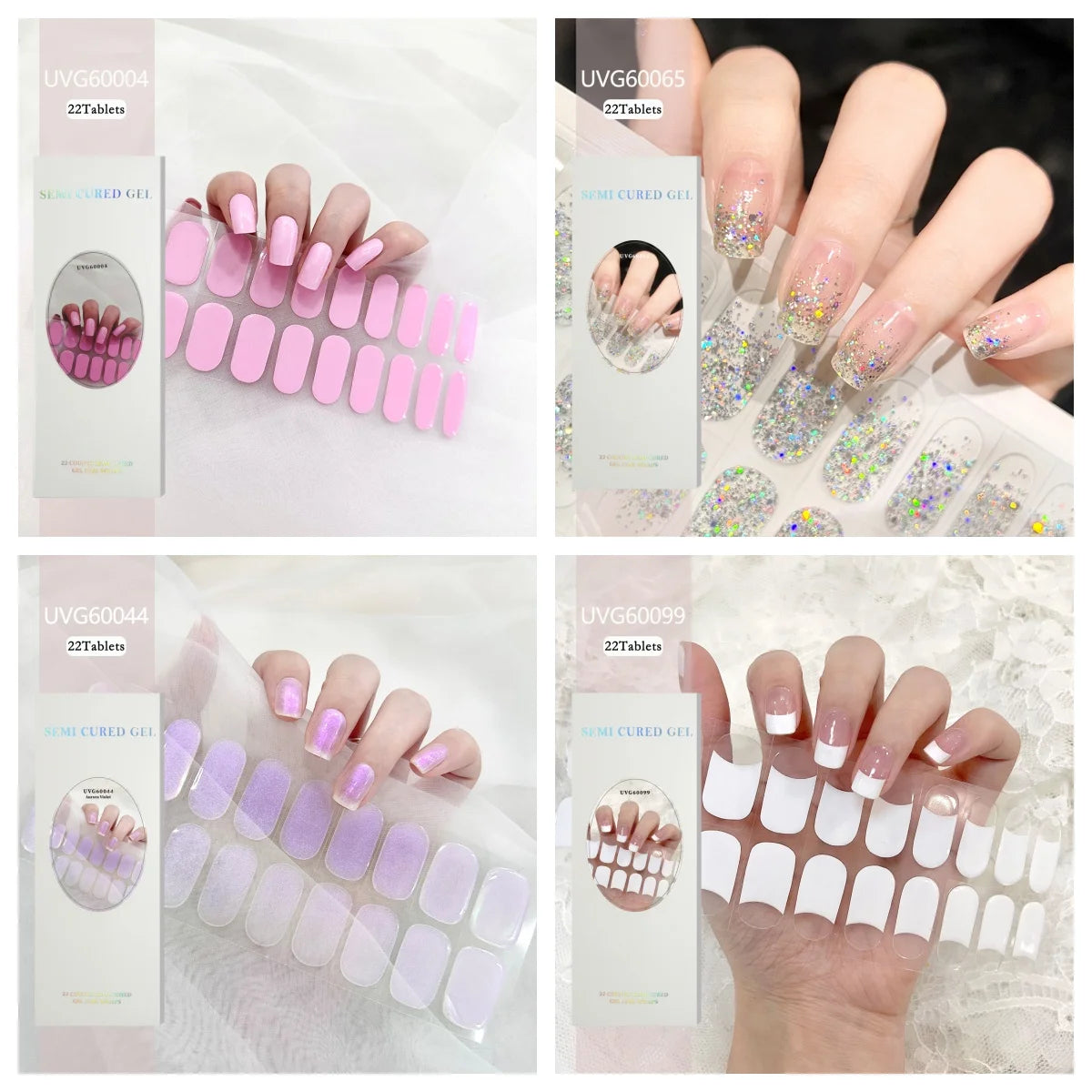 Aurora Full Cover Gel Nail Stickers: Nude Semi-Cured Adhesive, Waterproof & Long-Lasting (UV Lamp Required