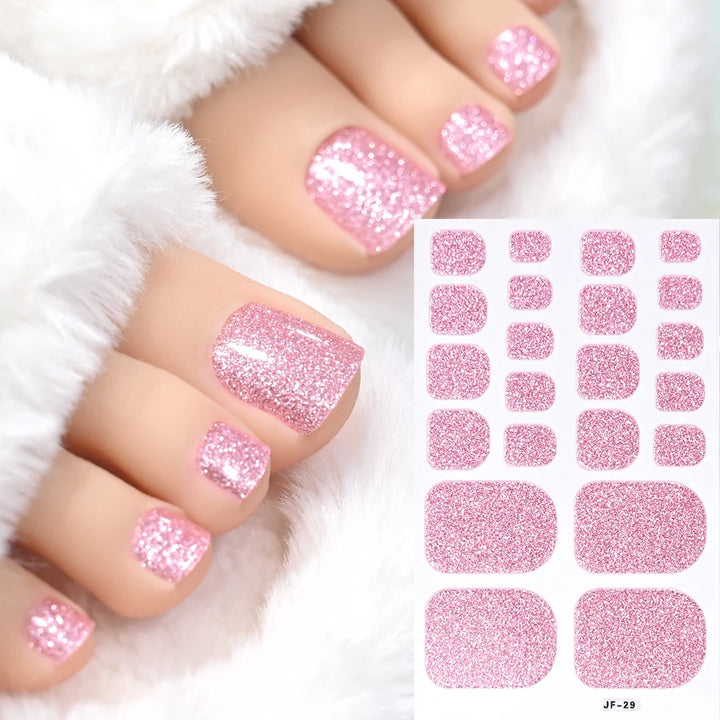 Gold Glitter Toe Nail Stickers – Waterproof Foot Art Decals | No Glue Needed, Perfect for Pedicures.