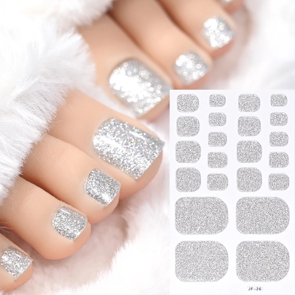 Gold Glitter Toe Nail Stickers – Waterproof Foot Art Decals | No Glue Needed, Perfect for Pedicures.