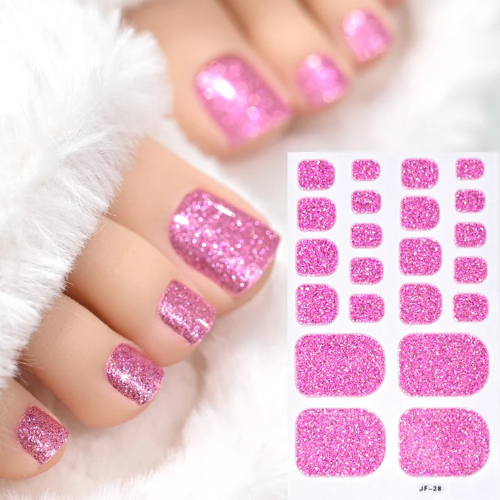 Gold Glitter Toe Nail Stickers – Waterproof Foot Art Decals | No Glue Needed, Perfect for Pedicures.