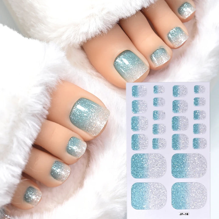 Gold Glitter Toe Nail Stickers – Waterproof Foot Art Decals | No Glue Needed, Perfect for Pedicures.