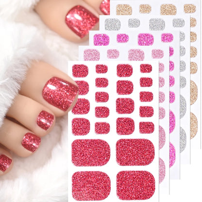 Gold Glitter Toe Nail Stickers – Waterproof Foot Art Decals | No Glue Needed, Perfect for Pedicures.