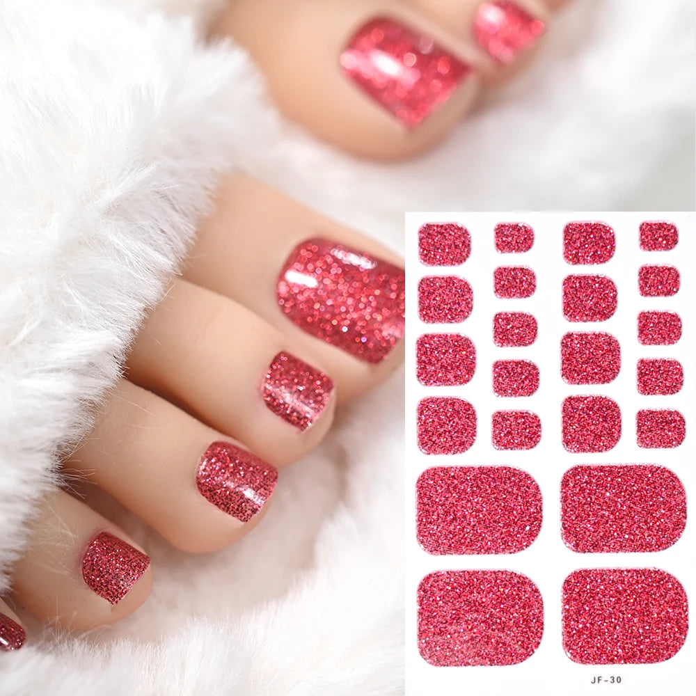 Gold Glitter Toe Nail Stickers – Waterproof Foot Art Decals | No Glue Needed, Perfect for Pedicures.