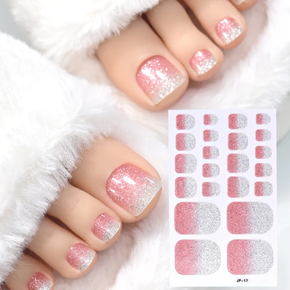 Gold Glitter Toe Nail Stickers – Waterproof Foot Art Decals | No Glue Needed, Perfect for Pedicures.