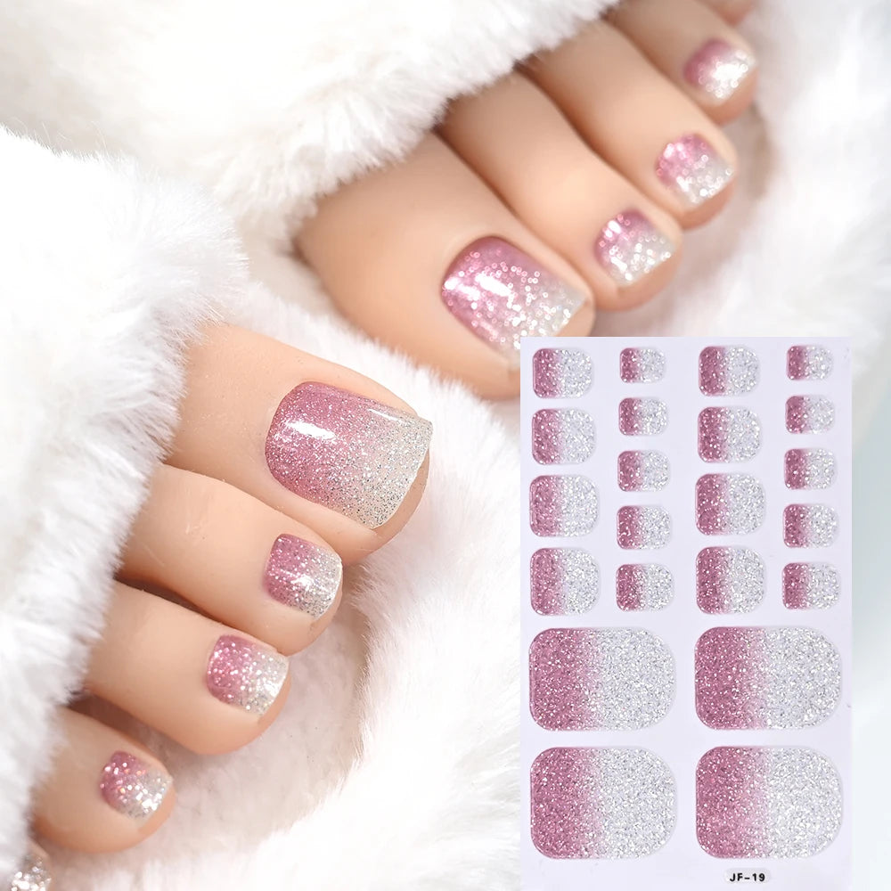 Gold Glitter Toe Nail Stickers – Waterproof Foot Art Decals | No Glue Needed, Perfect for Pedicures.