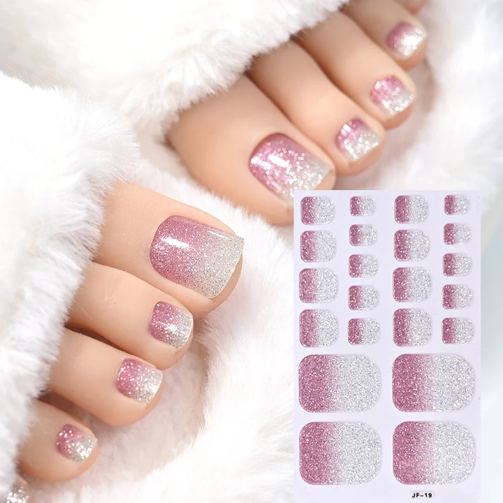 Gold Glitter Toe Nail Stickers – Waterproof Foot Art Decals | No Glue Needed, Perfect for Pedicures.