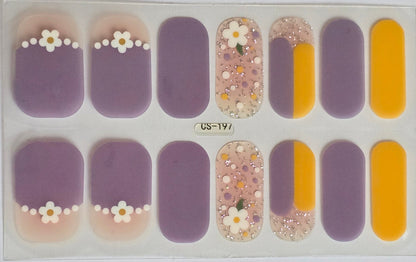 Sunlit Daisies & Lilac Glitter – Nail Stickers Set www.swipeongel.com